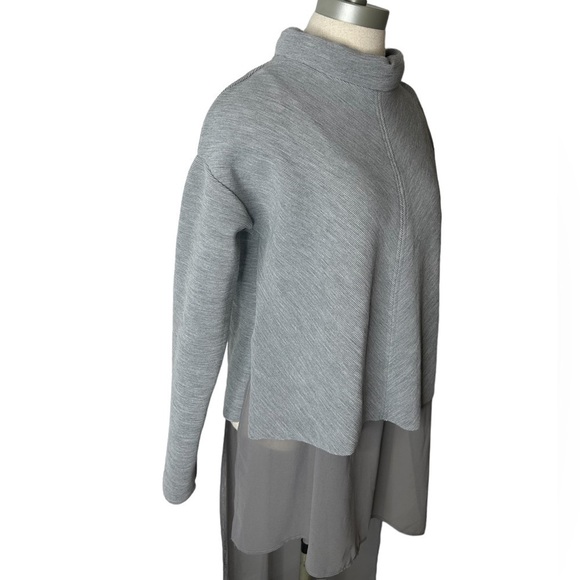 Zara Gray High Neck Long Sleeve Sweater with Sheer Overlay Long Tank Size Medium - Picture 3 of 16